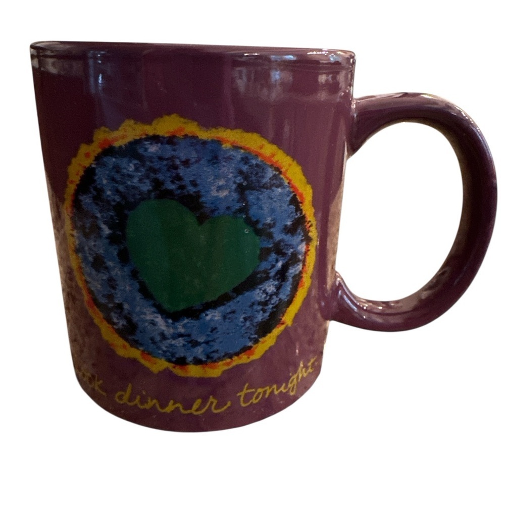 Penzeys Purple ‘Heal The World Cook Dinner Tonight’ Coffee Mug VTG